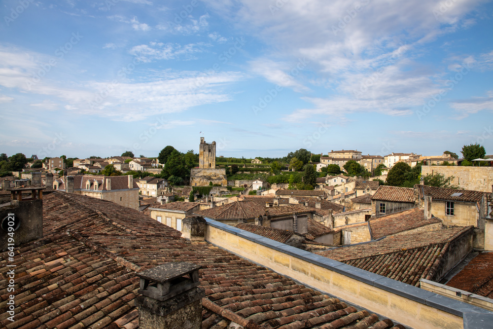 panorama view vineyards city of Saint Emilion village in Bordeaux region