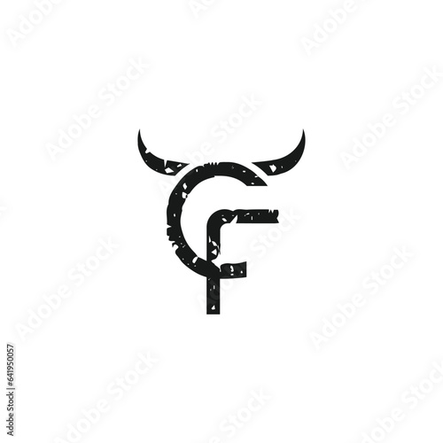 Letter cf horn logo for vector, icon, illustration, business, symbol, animal, initial, letter, c, f, horn, head, cow, bull, strong, graphic, sport, bull, wildlife, buffalo, farm, horned, taurus, bison