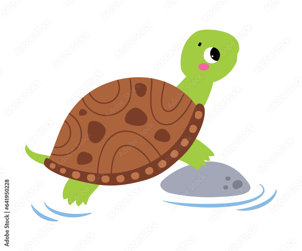 Swamp with Happy Green Turtle Animal with Carapace Vector Illustration Swamp with Happy Green Turtle Animal with Carapace Vector Illustration