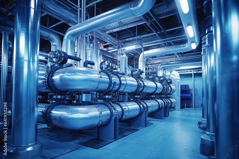 Equipment, cables and piping as found inside of a modern industrial power plant