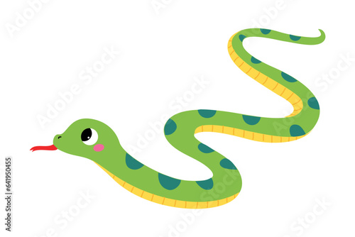 Happy Green Snake or Serpent Crawling Vector Illustration