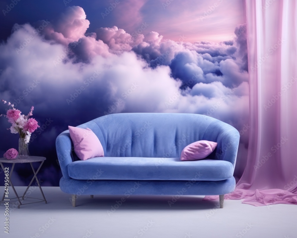 Φωτογραφία A cozy living room adorned with a vibrant pink couch and a vase of fresh flowers
