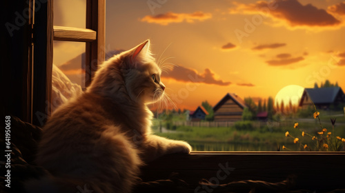 cat on the roof of the house, wallpaper, landscape, vector, art, animal