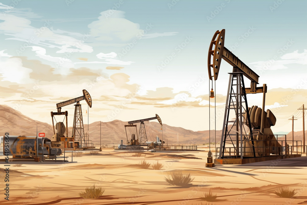 Oil pumps at sunset. Oil industry. 3d render illustration. Oil pumps at sunset. Oil industry. 3d render illustration.