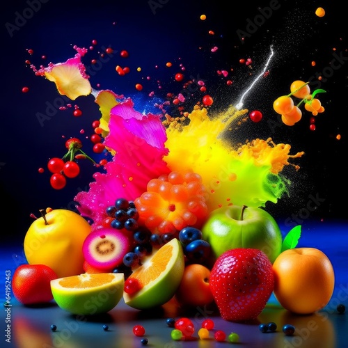 Explosion of fruits of different colors.