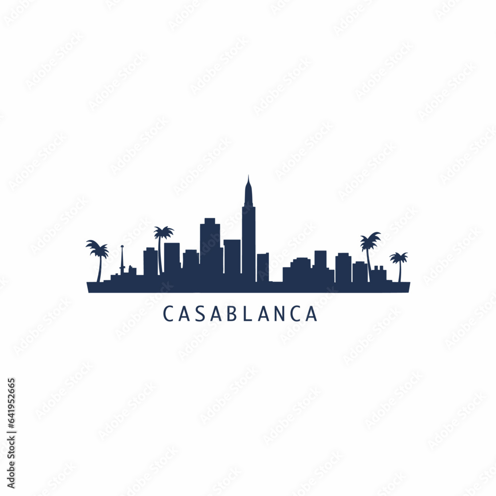 Marocco Casablanca cityscape skyline city panorama vector flat modern logo icon. Maghreb region emblem idea with landmarks and building silhouettes. Isolated Arab town  graphic