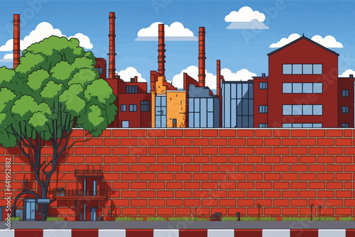 Urban scene with a factory in the background