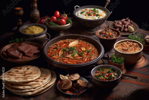 Arabic cuisine. Asian culture. Dinner is on the table.