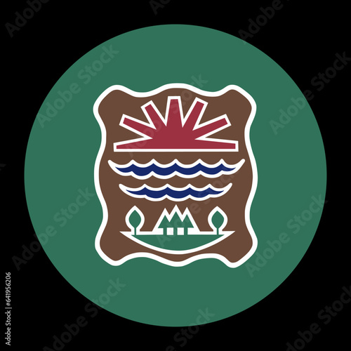 Circle badge Western Abenaki Indian tribe flag vector illustration isolated. Symbol banner native people in America, Canada. Button Abenaki clan roundel emblem. Native Americans indigenous people.