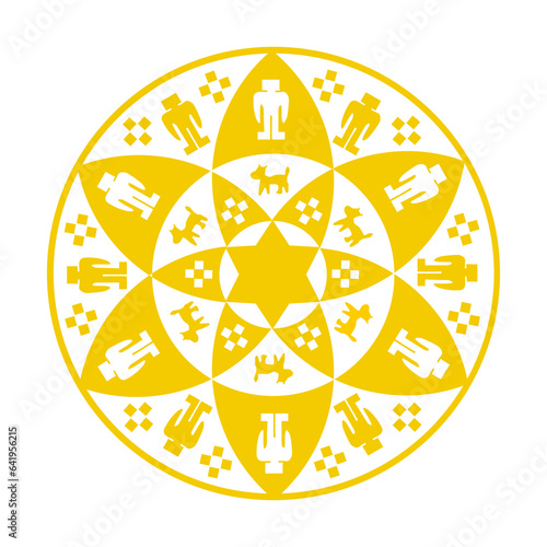Circle badge coat of arms Indian flag Yavapai Prescott tribe vector illustration isolated. Symbol of native people in America. Button roundel Yavapai Prescott clan emblem. Reservation in Arizona, USA photo