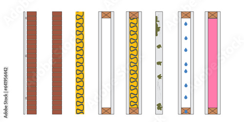 Various Type of Walls and Insulation Vector Illustration Art