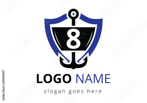 letter 8 with Anchor Logo Design Template. Marine, Sailing Boat Logo