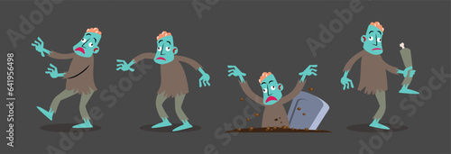 Set of Zombie . Halloween cartoon characters . Gray isolate background . Vector .