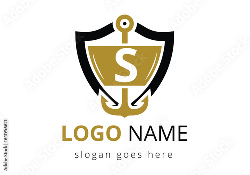 letter S with Anchor Logo Design Template. Marine, Sailing Boat Logo