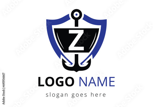 letter Z with Anchor Logo Design Template. Marine, Sailing Boat Logo