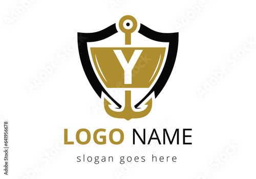 letter Y with Anchor Logo Design Template. Marine, Sailing Boat Logo