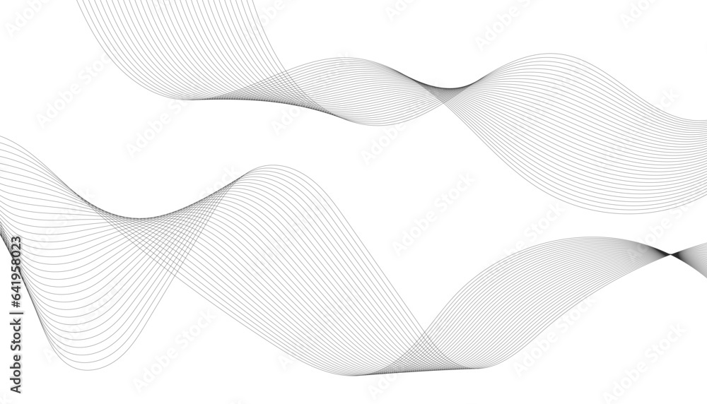 Abstract wave element for design. Digital frequency track equalizer. Stylized line art background. Vector illustration of wavy lines. Black and gray color. Abstract wave element for design. Digital frequency track equalizer. Stylized line art background. Vector illustration of wavy lines. Black and gray color.