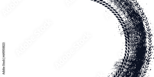 Drift background monochrome with texture wheel marks and drift in skidding, rounded tire marks. Vector isolated texture.