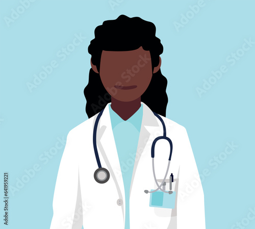 A doctor looks at us directly, she wears a stethoscope around her neck.