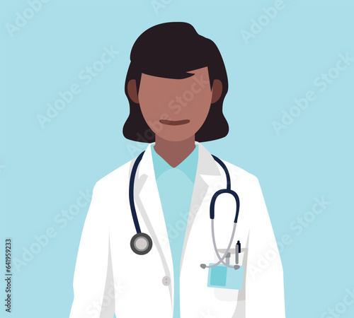 A doctor looks at us directly, she wears a stethoscope around her neck.