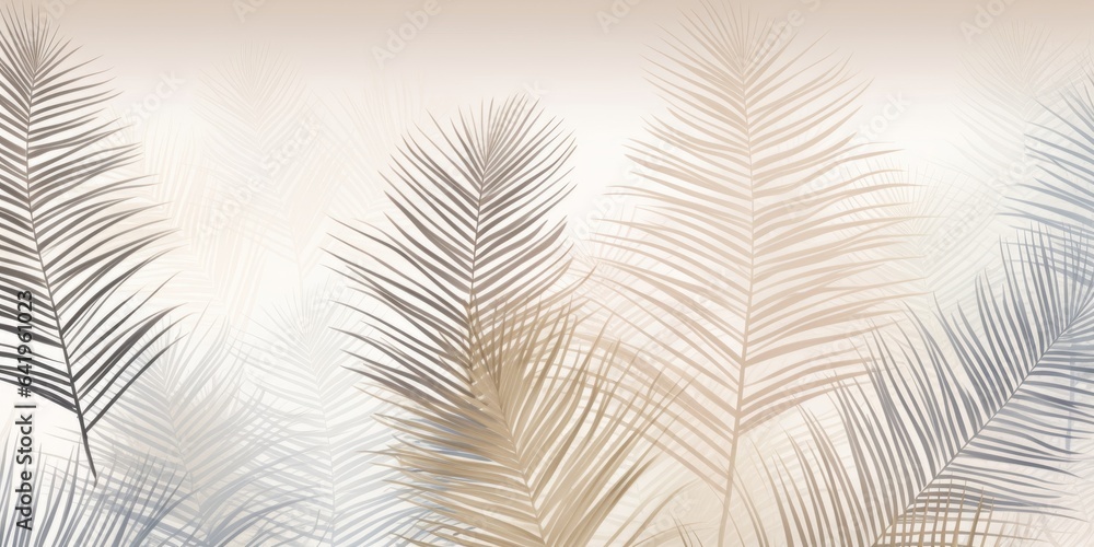 Tropical palm leaves. Beige leaves on a light background. Mural, Wallpaper for internal printing, Generative AI