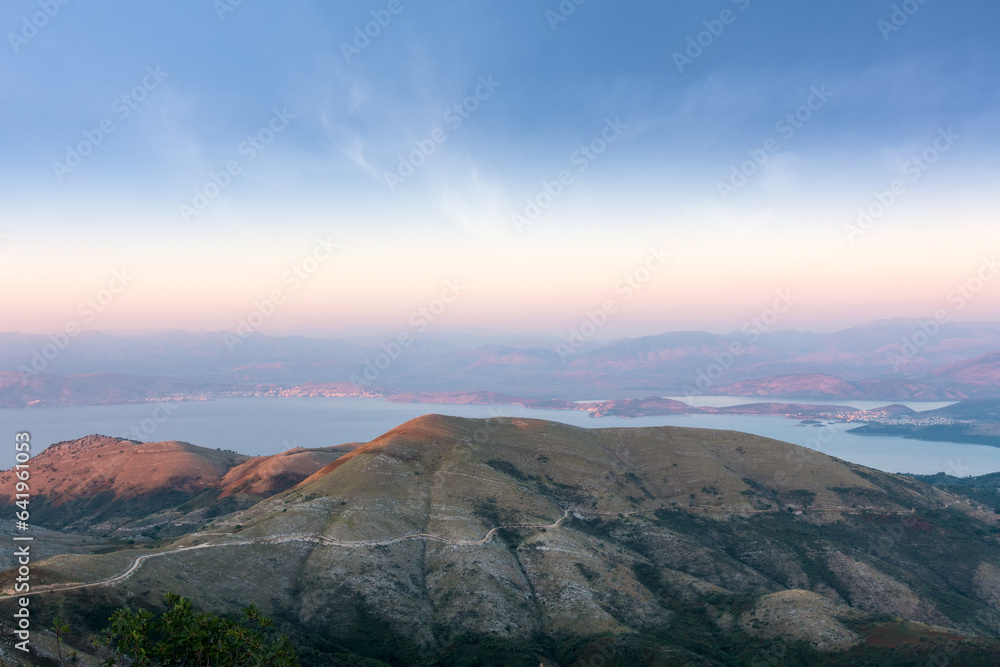 Amazing view from the top of Pantokrator mountain in Corfu, Greece