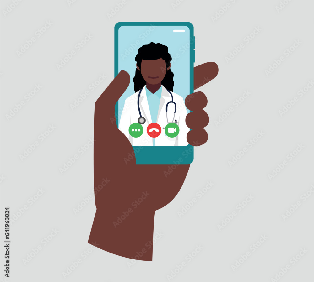 A doctor looks at us directly, she wears a stethoscope around her neck on a smartphone screen