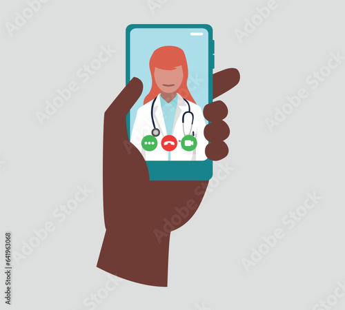 A doctor looks at us directly, she wears a stethoscope around her neck on a smartphone screen