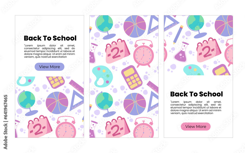 Back to school social media banners template. Poster, cover,  with hand drawn school supply element vector illustration 