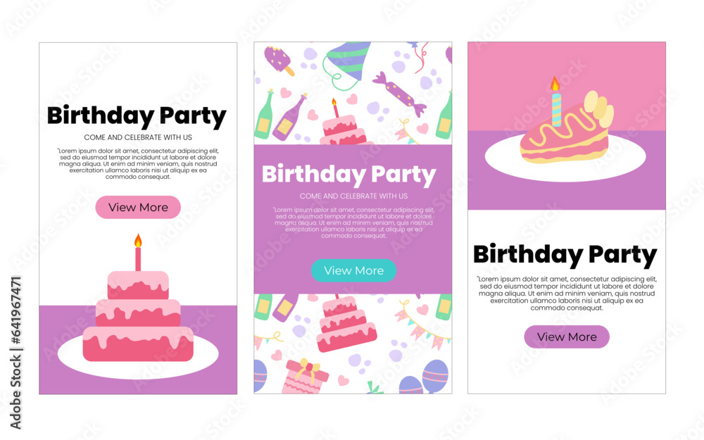 Birthday party social media banners template. Poster, cover, with hand drawn party element vector illustration Birthday party social media banners template. Poster, cover, with hand drawn party element vector illustration
