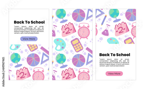 Back to school social media banners template. Poster, cover, with hand drawn school supply element vector illustration 