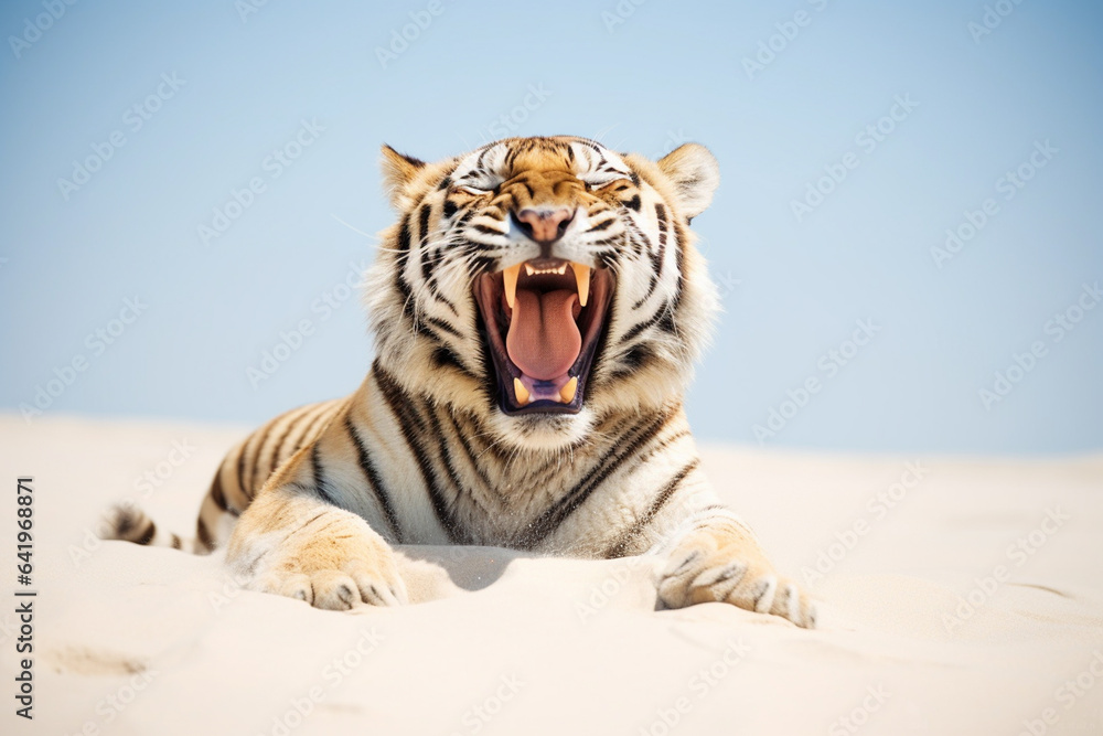 Fototapeta premium Tiger resting on the beach nature view