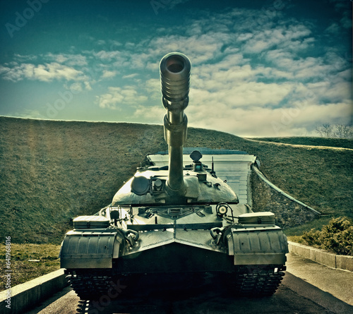 An old tank from the second world war. Image in vintage processing.