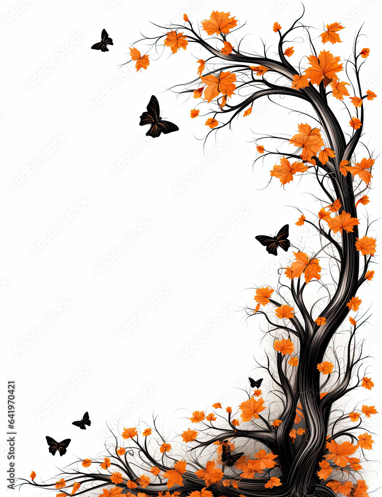 orange and black halloween border frame on plain white background Stock ...