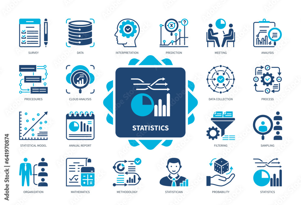 Statistics icon set. Data Collection, Annual Report, Prediction ...