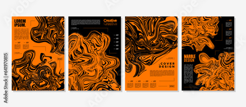 Orange fluid marble stain abstract cover design