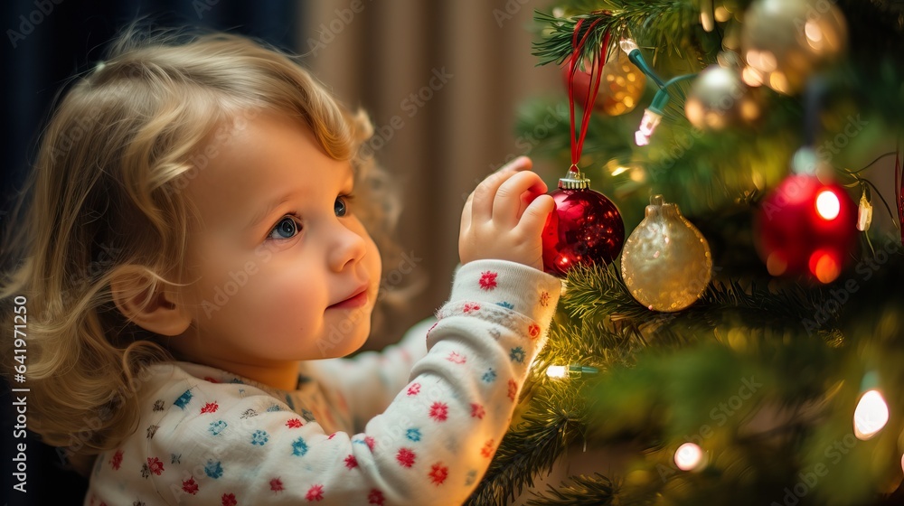 Festive Family Decorating Christmas Tree with Love. Generative AI Festive Family Decorating Christmas Tree with Love. Generative AI
