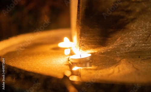 Mystical retreat with floating candles wide angle