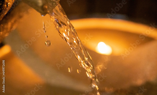 Mystical retreat with floating candles wide angle
