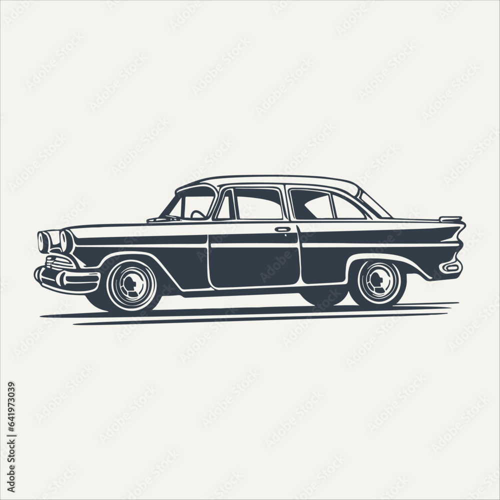 Retro car. Vintage woodcut engraving vector illustration.