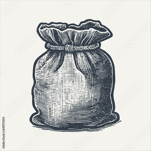 Burlap sack. Vintage engraving style woodcut vector illustration.	
