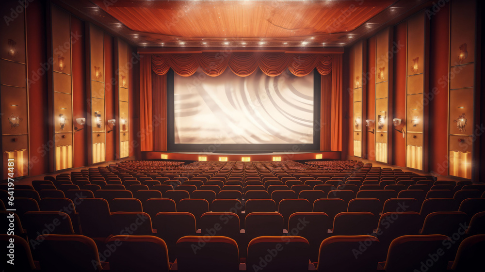 Fototapeta premium photograph of Cinema concept, Empty cinema screen with audience.