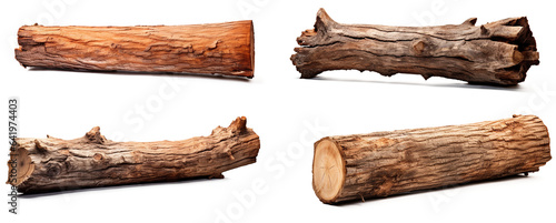 Set of Wooden dry beam, log, part of a tree trunk . Isolated on transparent background