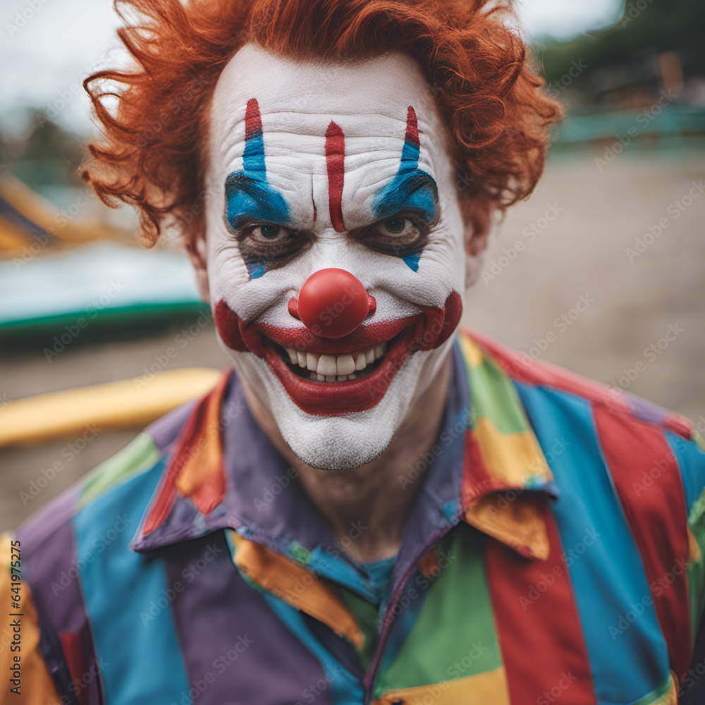 Portrait of a male clown at a playground