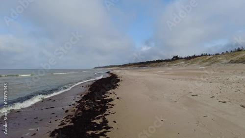 Beach and sea on cold dar day