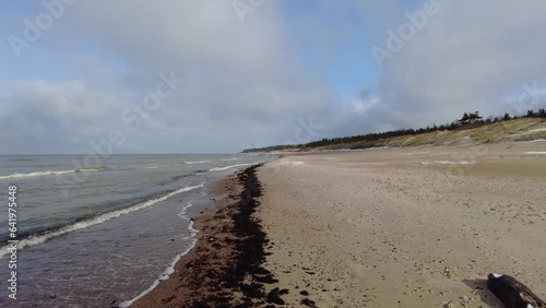Beach and sea on cold dar day