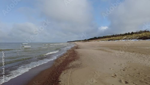 Beach and sea on cold dar day