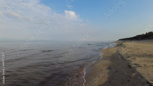 Beach and sea on cold dar day