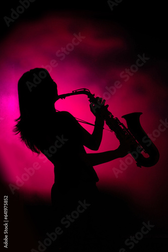 Canvas Print saxophone jazz player silhouette