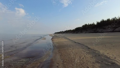 Beach and sea on cold dar day